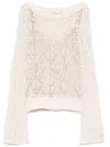 Liu •jo Liu Jo Cotton Knit Sweater In Sand Beige With Openwork Pattern In White