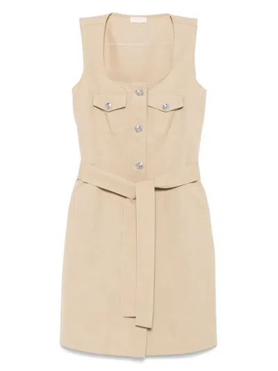 Liu •jo Cotton Mini Dress In Neutrals