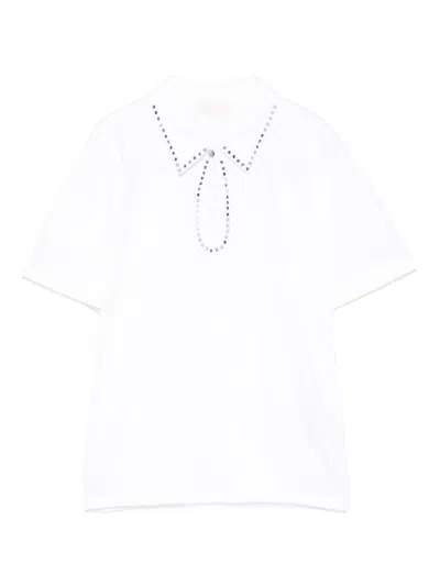 Liu •jo Cotton Polo In White With Rhinestones