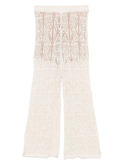 LIU •JO COTTON SEMI-PERFORATED TTROUSERS IN SAND BEIGE