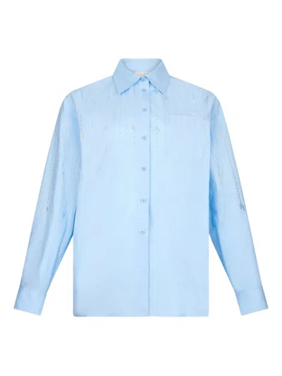Liu •jo Cotton Shirt With Rhinestones In Blue