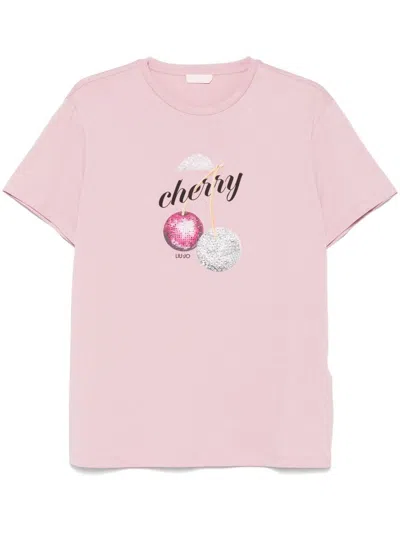 Liu •jo Cotton T-shirt In Pink With Print In M9517