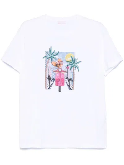 Liu •jo Cotton T-shirt In White With Print