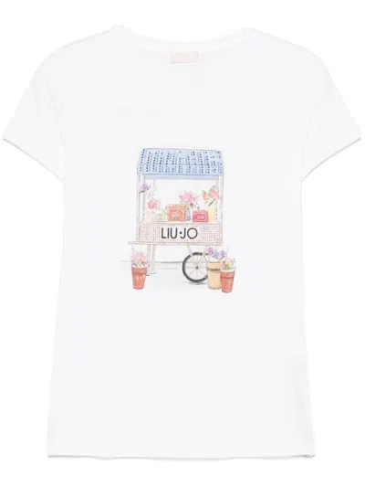 Liu •jo Cotton T-shirt In White With Print