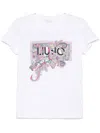 Liu •jo Crewneck T-shirt Graphic Print Rhinestones In White
