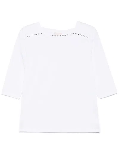 Liu •jo Cotton T-shirt In White With Square Neck