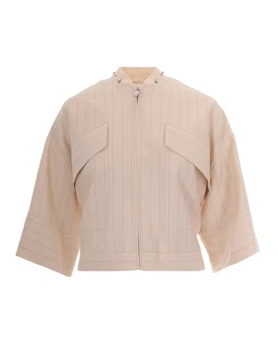 Liu •jo Cream Pinstripe Jacket In Pink