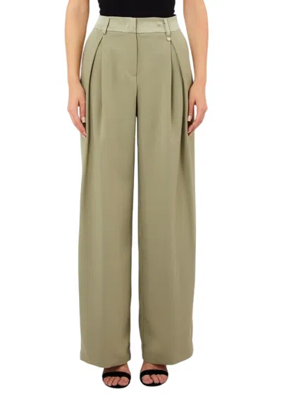 Liu •jo Crepe Fabric Satin Waistband Palazzo Trousers In Green
