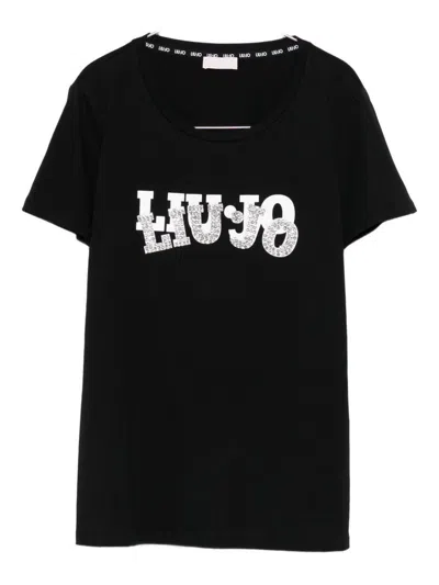 Liu •jo Crew Neck T-shirt With Logo In Black