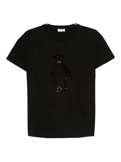 LIU •JO CREW NECK T-SHIRT WITH RHINESTONES