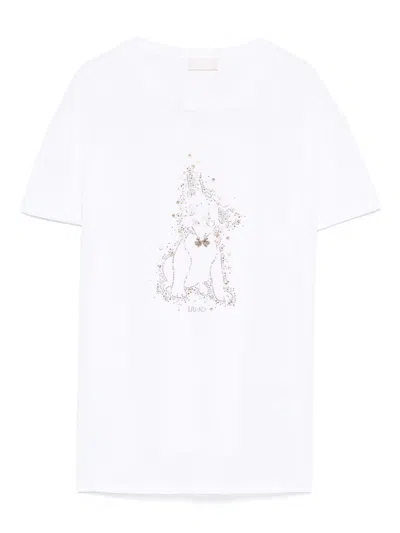 Liu •jo Crew Neck T-shirt With Rhinestones In White