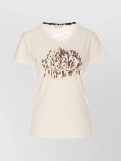 Liu •jo Crewneck Embellished Graphic Print Round Neck In Neutral