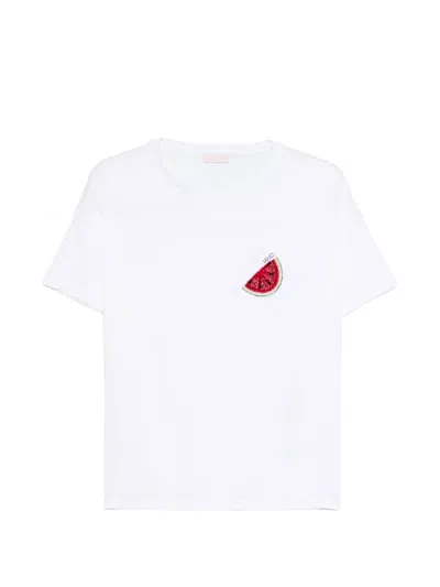 Liu •jo Crew-neck Embroidered T-shirt In White