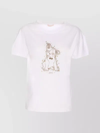 Liu •jo Crewneck Graphic Embellishment Top In White
