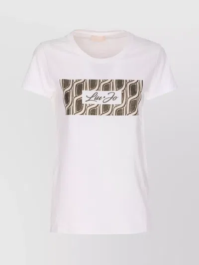 Liu •jo Crewneck Graphic Print Round Neck Short Sleeves In White