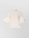 Liu •jo Crewneck Ruffled Sleeves Keyhole Back Top