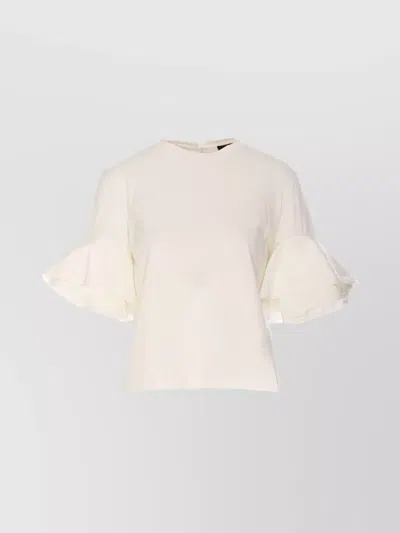 Liu •jo Crewneck Ruffled Sleeves Keyhole Back Top In White