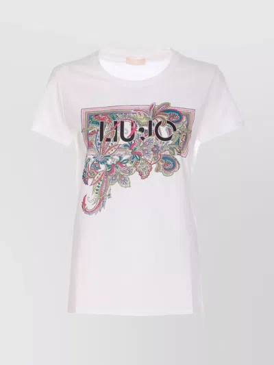 Liu •jo Crewneck T-shirt Graphic Print Rhinestones In White