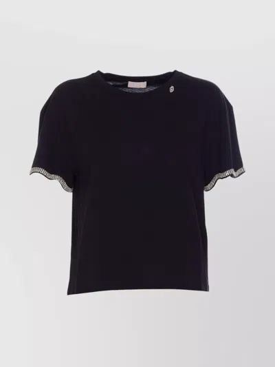 LIU •JO CREWNECK T-SHIRT SCALLOPED HEM