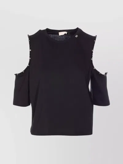 Liu •jo Crewneck T-shirt With Cut Out Detail In Black