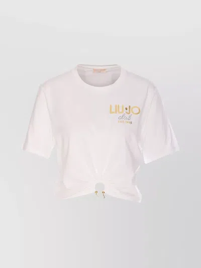 Liu •jo Crewneck T-shirt With Piercing And Knot In White