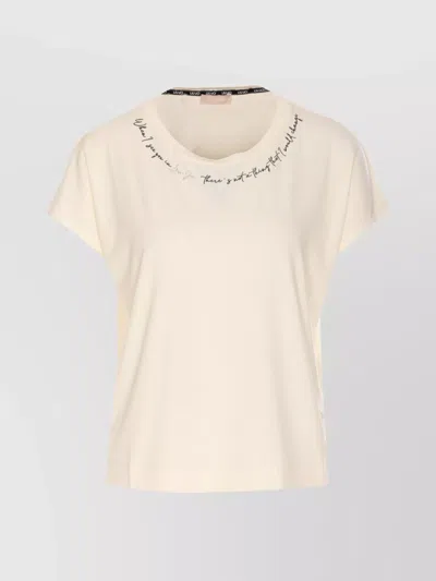 Liu •jo Crewneck Text Print Round Neck T-shirt In Beige