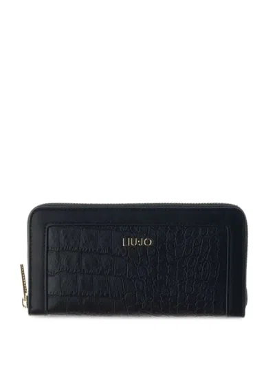 Liu •jo Croc-effect Zip-around Wallet In Black