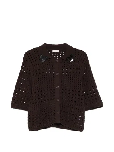 Liu •jo Crochet Cardigan In Brown