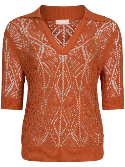 Liu •jo Cotton-blend Crochet Jumper In Orange