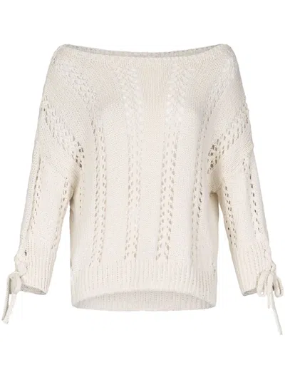 Liu •jo Crochet-knit Sweater In White