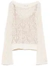 Liu •jo Cotton Knit Sweater In Sand Beige With Openwork Pattern In Neutrals
