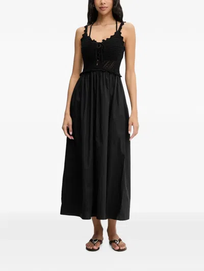 Liu •jo Crochet-knit Lace-up Midi Dress In Black