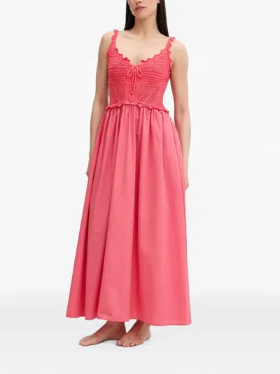 Liu •jo Crochet-knit Lace-up Midi Dress In Pink