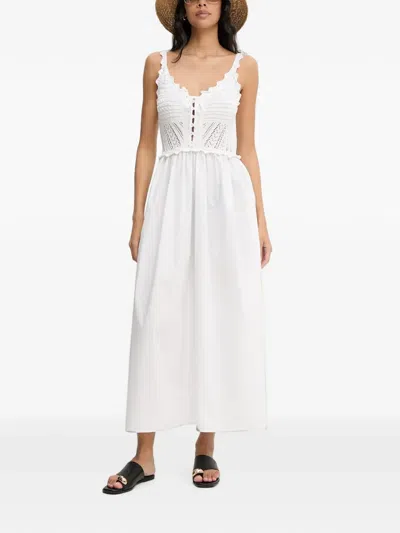 Liu •jo Crochet-knit Lace-up Midi Dress In White