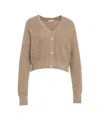 Liu •jo Cropped Beige Cardigan With Decorative Buttons In Brown