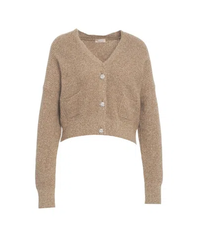 LIU •JO CROPPED BEIGE CARDIGAN WITH DECORATIVE BUTTONS