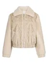 Liu •jo Plush Teddy Fabric Bomber Jacket With Braided Detailing In Neutral