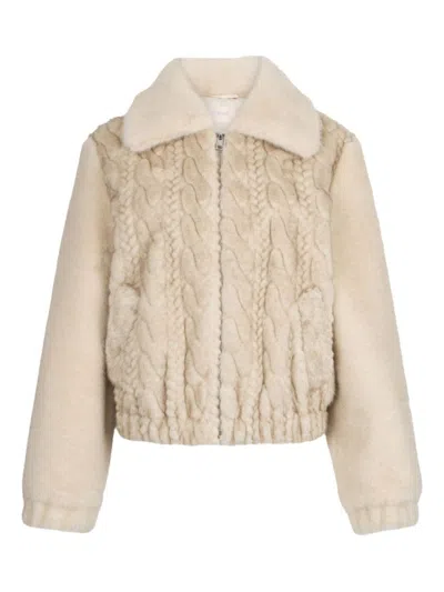 LIU •JO CROPPED BEIGE COAT WITH TEXTURED PANEL
