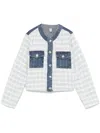 Liu •jo Cropped Blue Jacket With Textured Fabric Blend