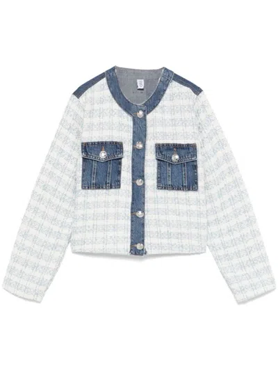 Liu •jo Cropped Blue Jacket With Textured Fabric Blend