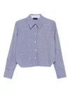 Liu •jo Cropped Blue Shirt With Checkered Pattern In Gray