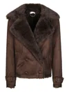 Liu •jo Cropped Brown Shearling-lined Jacket In Brown