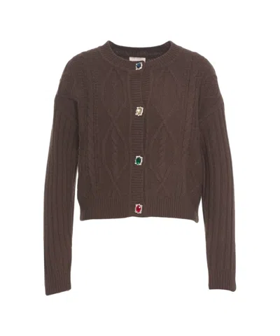 Liu •jo Cropped Cable Knit Cardigan In Brown