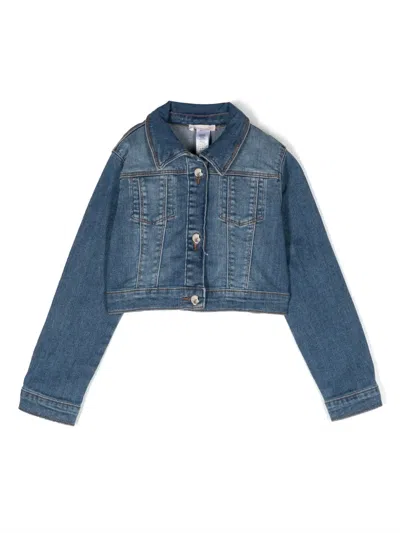 Liu •jo Kids' Cropped Denim Jacket In Blue