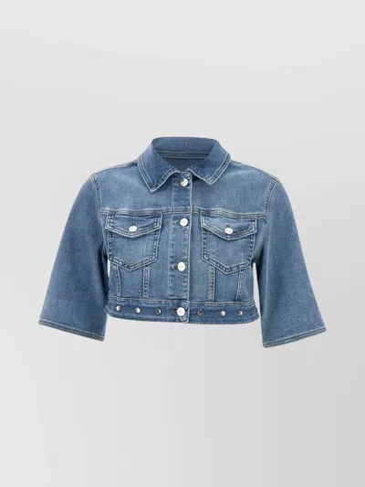 Liu •jo Cropped Denim Jacket With Stone And Stud Embellishments In Blue