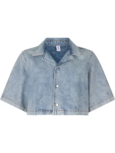 Liu •jo Cropped Denim Shirt In Blue