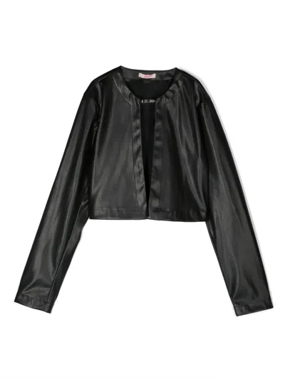 Liu •jo Kids' Cropped Faux-leather Jacket In Black