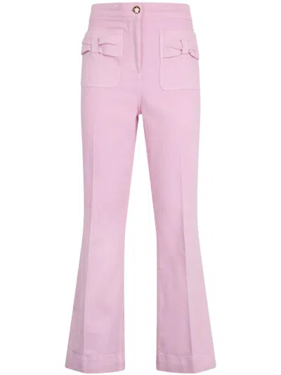 Liu •jo Cropped Flared Cotton Trousers In Pink