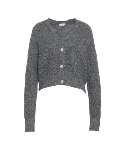 Liu •jo Cropped Grey Melange Cardigan In Gray