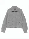 Liu •jo Cropped Grey Sweater With Wide Collar And Voluminous Sleeves In Multi